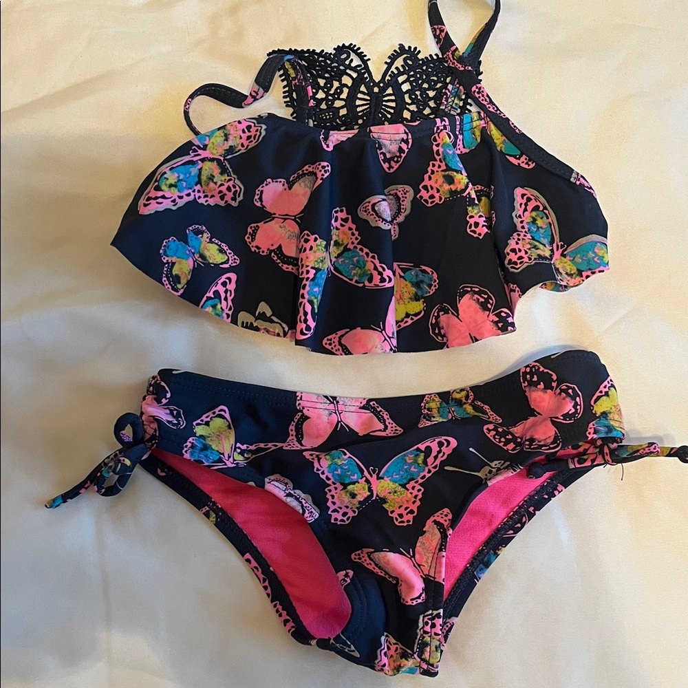 Limited Too Pink and Multicolor Butterfly Bikini 4T